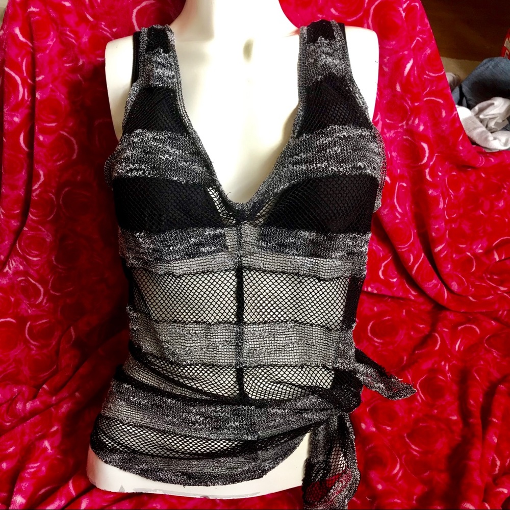 BLACK AND GREY SHEER TOP